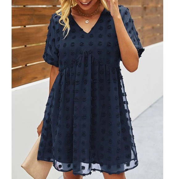 Kirundo Dresses & Skirts - Kirundo NWT Swiss Dot Babydoll V Neck Mini Dress